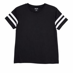 Ladies On Fire Black Tee with White Sleeve Stripes